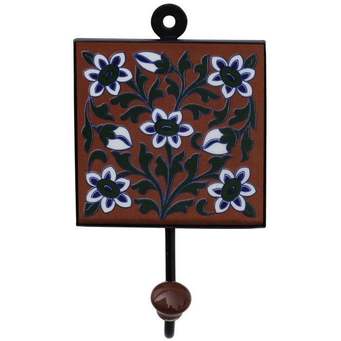 Hand Painted Square Ceramic Wall Hook With Hanging Holder By Benzara