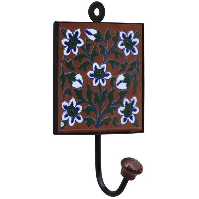 Hand Painted Square Ceramic Wall Hook With Hanging Holder By Benzara