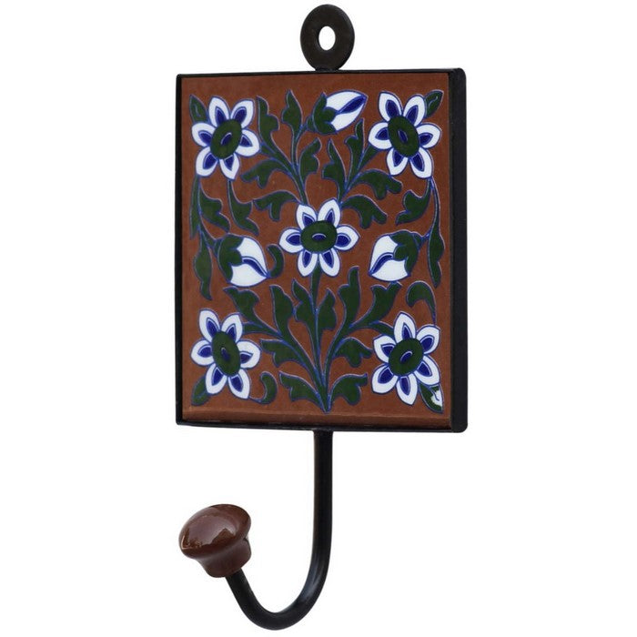 Hand Painted Square Ceramic Wall Hook With Hanging Holder By Benzara