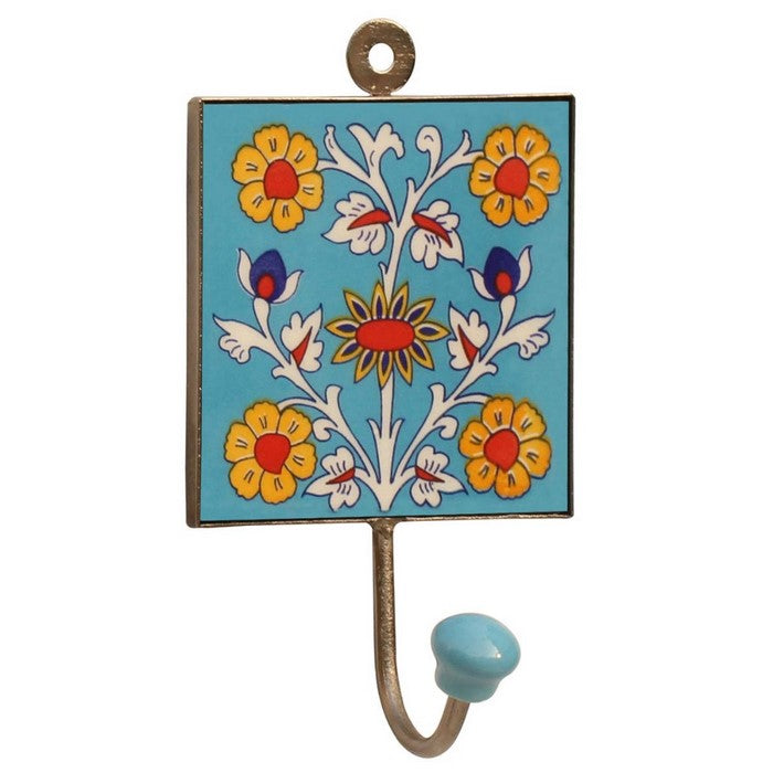 Ceramic And Iron Wall-Hook With Hand Painted Multicolored Floral Motifs By Benzara