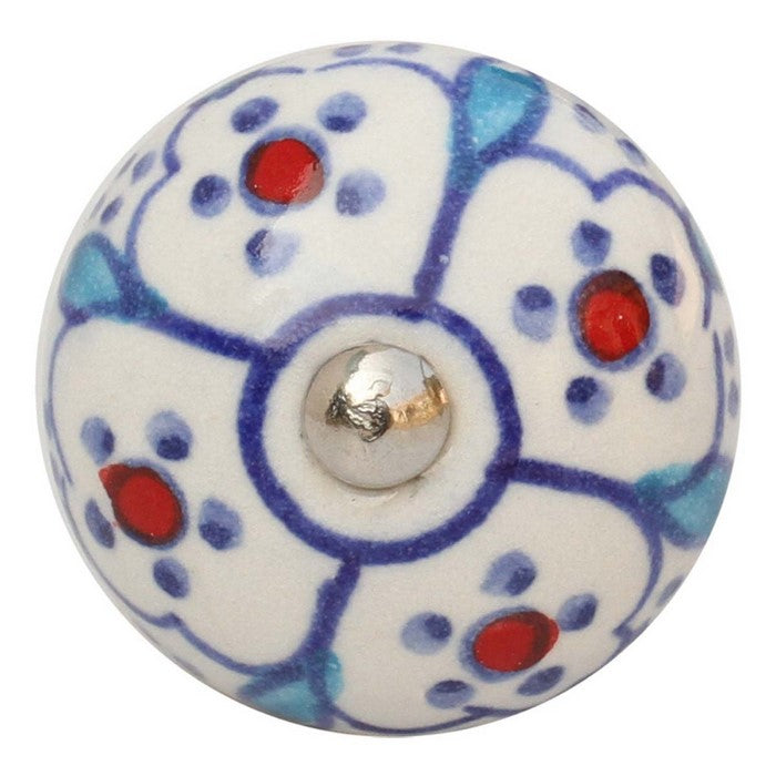 Set Of 2 Round Door Knobs In Ceramic With Hand Painted Floral Motifs By Benzara
