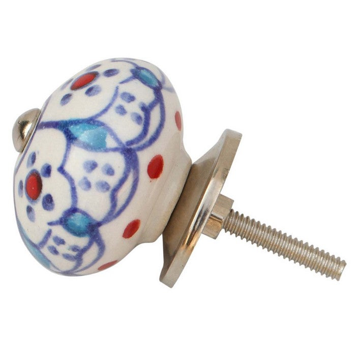 Set Of 2 Round Door Knobs In Ceramic With Hand Painted Floral Motifs By Benzara