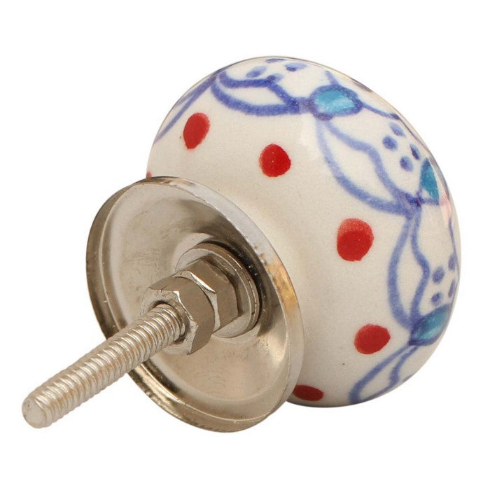Set Of 2 Round Door Knobs In Ceramic With Hand Painted Floral Motifs By Benzara