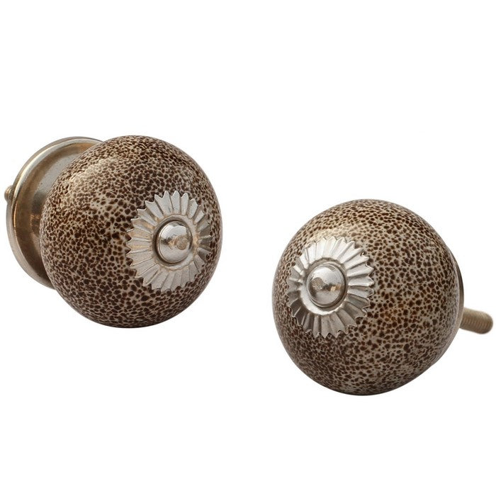 Pack Of 2 Ceramic Knobs With Metal Detailing By Benzara