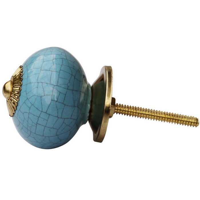 Ceramic Knobs Handmade In Blue With Crackled Effect Benzara Brand
