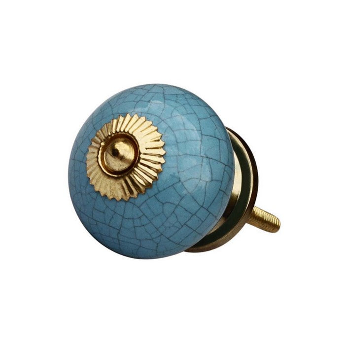 Ceramic Knobs Handmade In Blue With Crackled Effect Benzara Brand