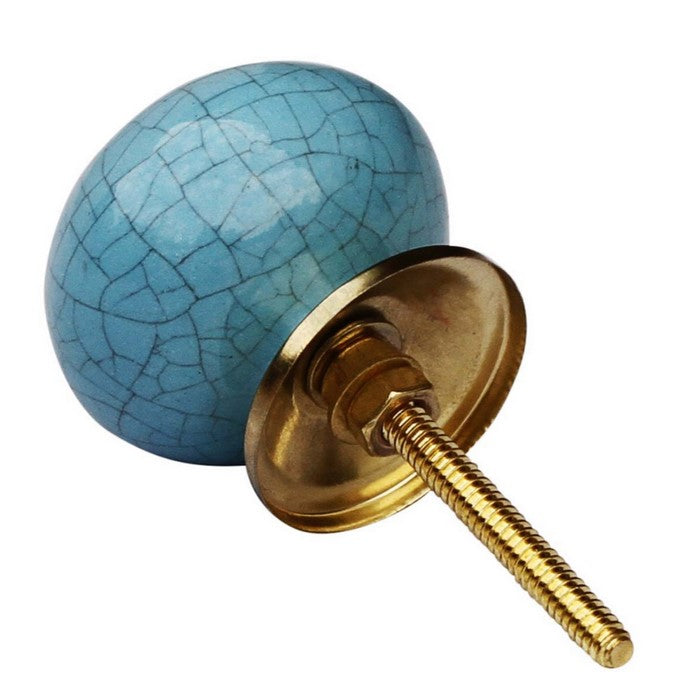 Ceramic Knobs Handmade In Blue With Crackled Effect Benzara Brand