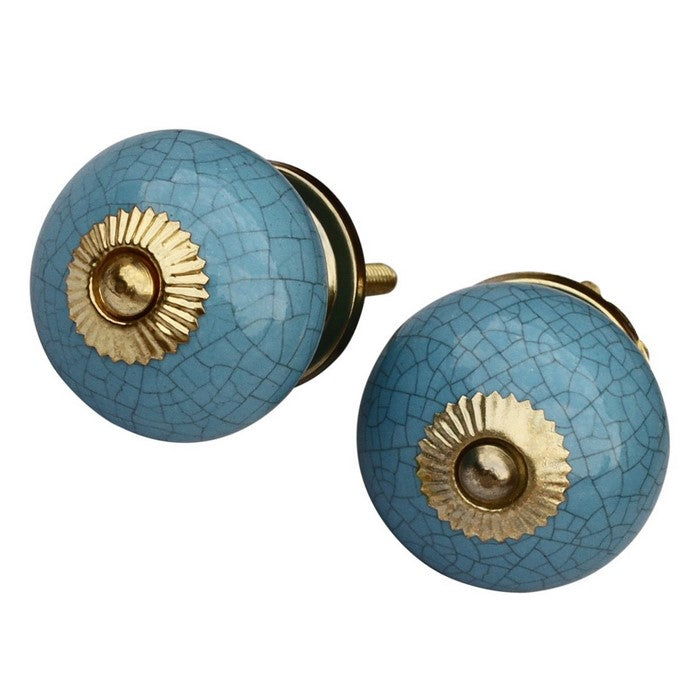 Ceramic Knobs Handmade In Blue With Crackled Effect Benzara Brand