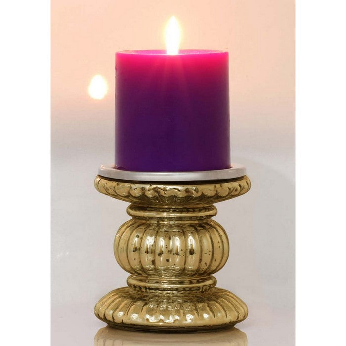 Benzara Handmade Glass Pillar Candle Holder With Ribbed Design, Gold