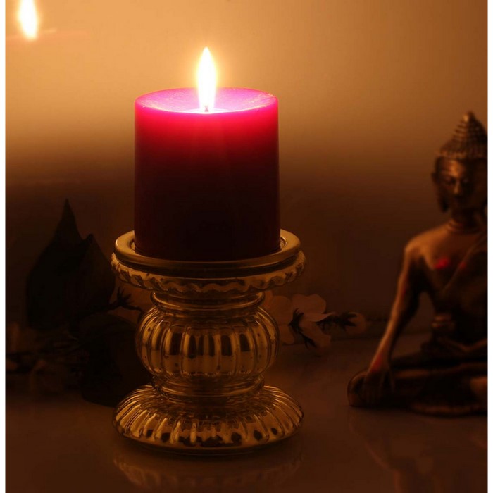 Benzara Handmade Glass Pillar Candle Holder With Ribbed Design, Gold