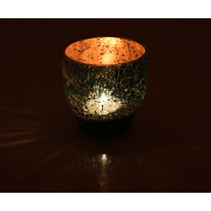 Dotted Glass Tea-Light Candle Holder In Blue & Silver Color Benzara Brand