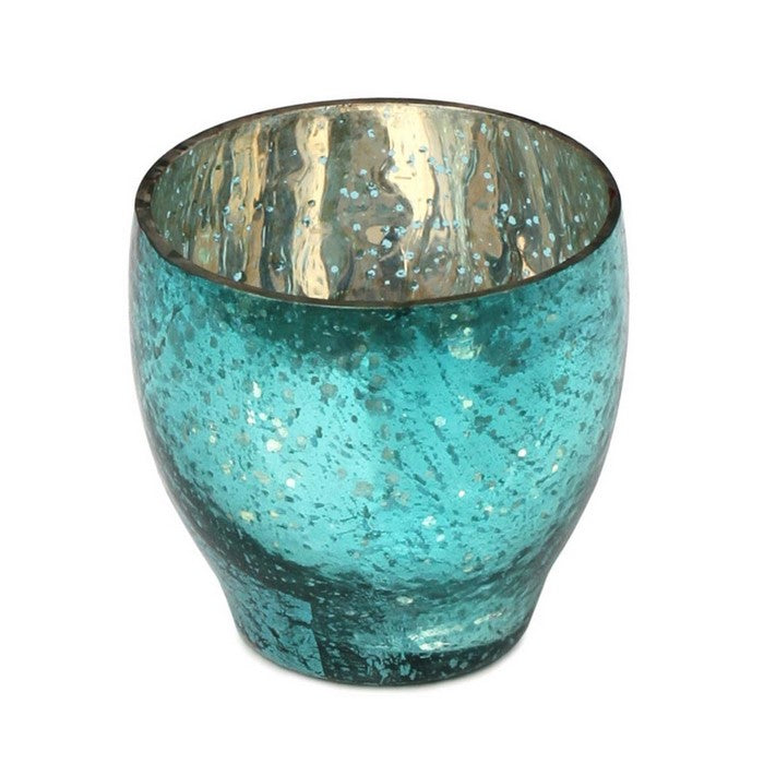 Dotted Glass Tea-Light Candle Holder In Blue & Silver Color Benzara Brand