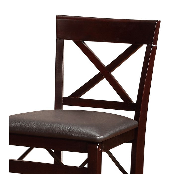 Wooden Folding Counter Stool With Cushion Seat and X Shape Back, Brown