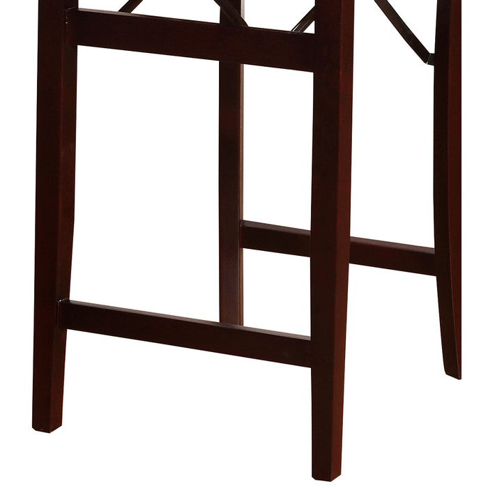 Wooden Folding Counter Stool With Cushion Seat and X Shape Back, Brown