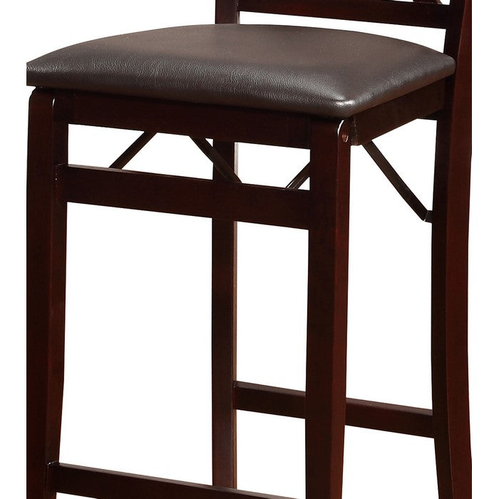 Wooden Folding Counter Stool With Cushion Seat and X Shape Back, Brown