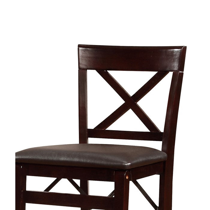Wooden Folding Bar Stool With Cushion Seat and X Shape Backrest, Brown