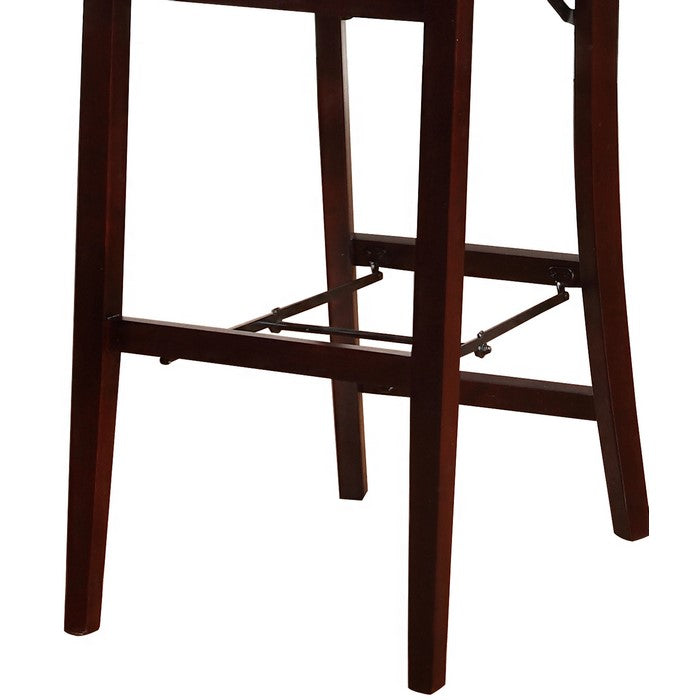 Wooden Folding Bar Stool With Cushion Seat and X Shape Backrest, Brown