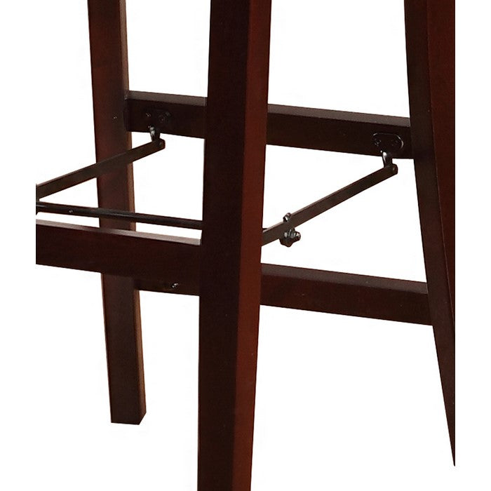 Wooden Folding Bar Stool With Cushion Seat and X Shape Backrest, Brown
