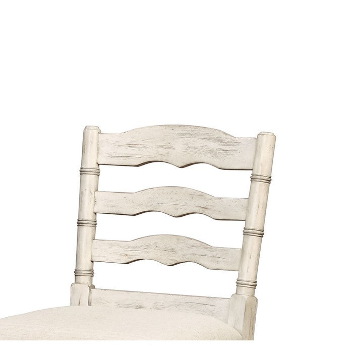 Wooden Counter Stool with Cushioned Seat and Turned Legs, White