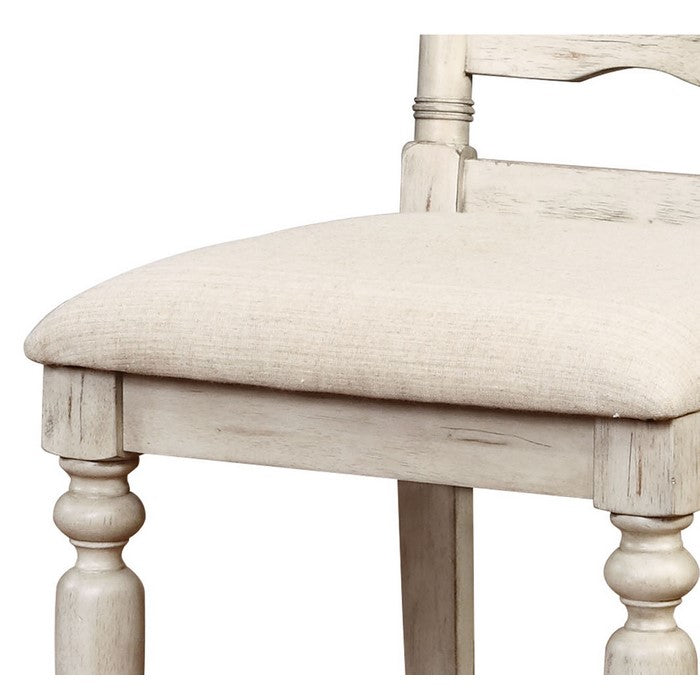 Wooden Counter Stool with Cushioned Seat and Turned Legs, White