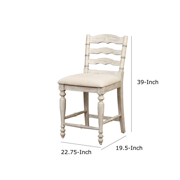 Wooden Counter Stool with Cushioned Seat and Turned Legs, White
