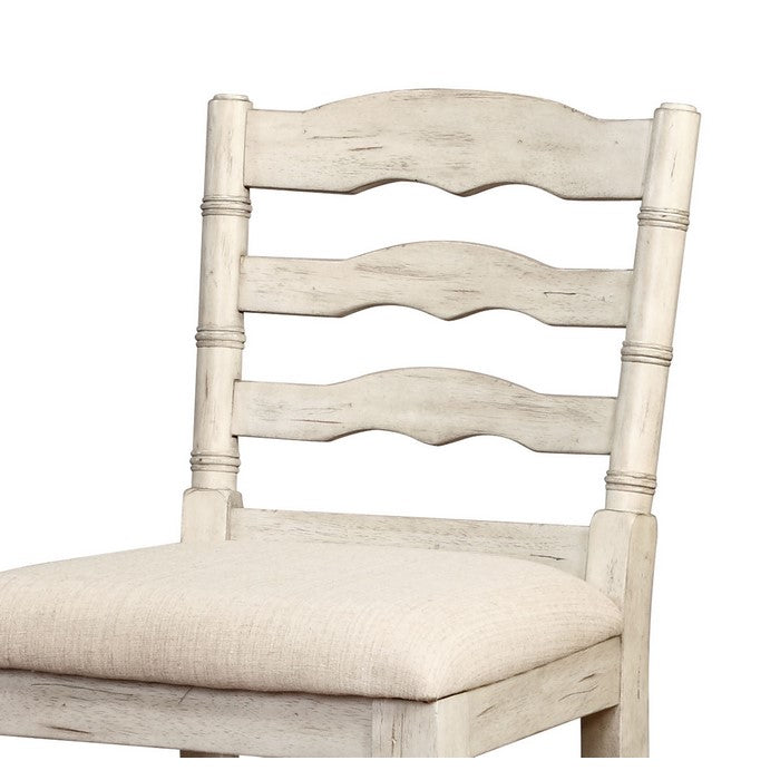 Wooden Bar Stool with Cushioned Seating and Turned Legs, White