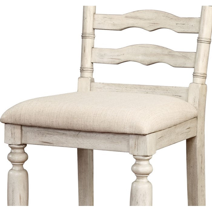 Wooden Bar Stool with Cushioned Seating and Turned Legs, White