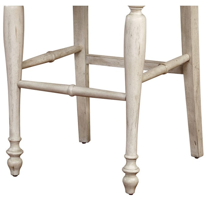 Wooden Bar Stool with Cushioned Seating and Turned Legs, White