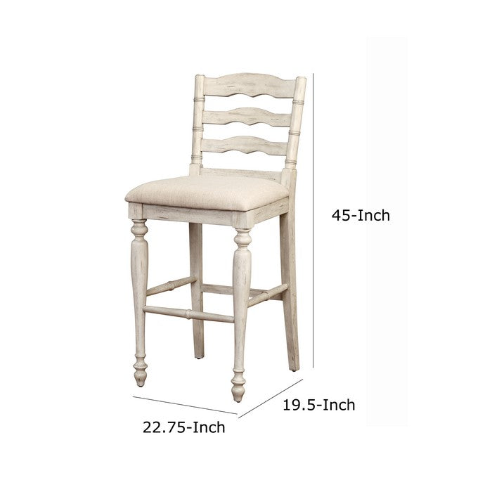 Wooden Bar Stool with Cushioned Seating and Turned Legs, White