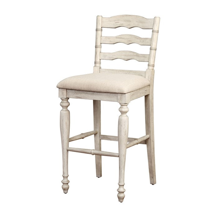 Wooden Bar Stool with Cushioned Seating and Turned Legs, White