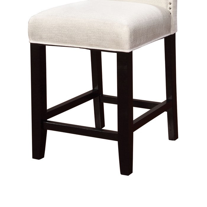 Wooden Counter Stool with Fabric Upholstery, White and Black