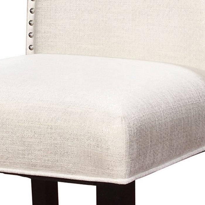 Wooden Counter Stool with Fabric Upholstery, White and Black