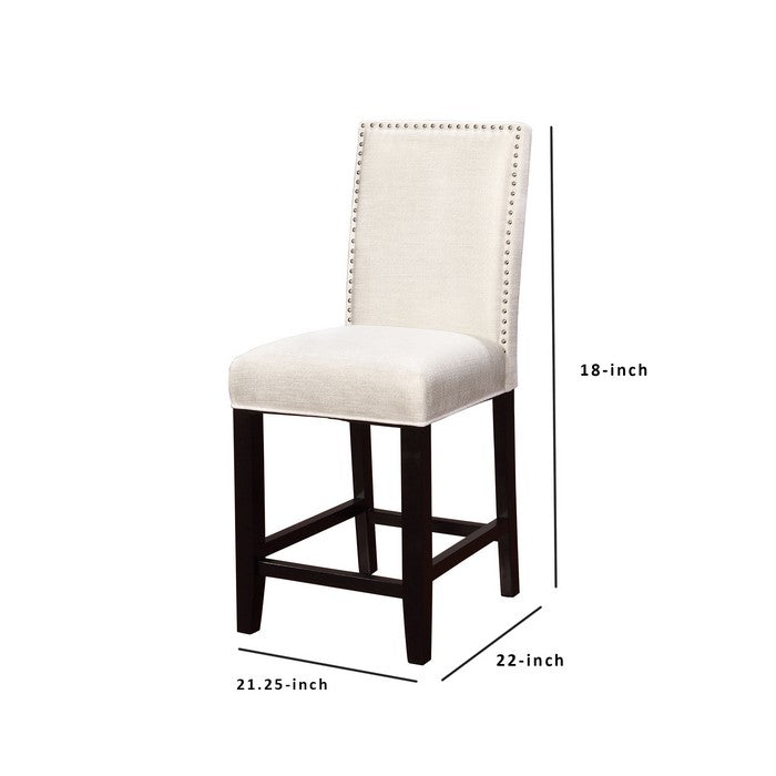 Wooden Counter Stool with Fabric Upholstery, White and Black
