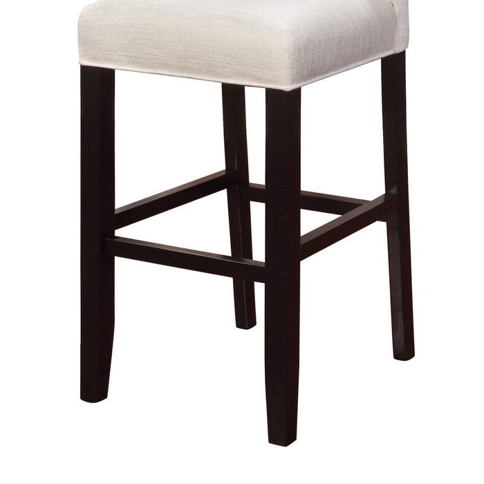 Fabric Upholstered Wooden Bar Stool with Nailhead Trim,White and Black