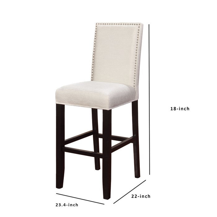 Fabric Upholstered Wooden Bar Stool with Nailhead Trim,White and Black
