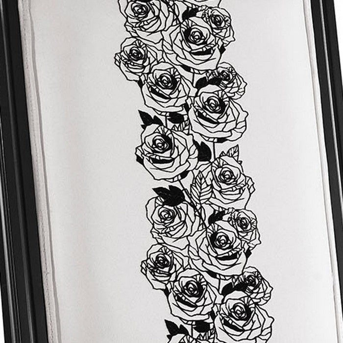 Wooden Chair with Floral Motif Upholstery, Set of 2, Black and White