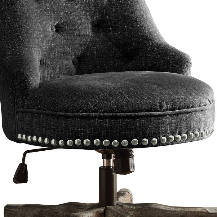 Wooden Office Chair with Button Tufted Backrest, Gray and Brown