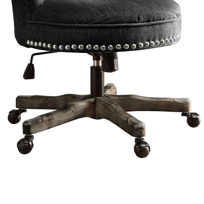 Wooden Office Chair with Button Tufted Backrest, Gray and Brown