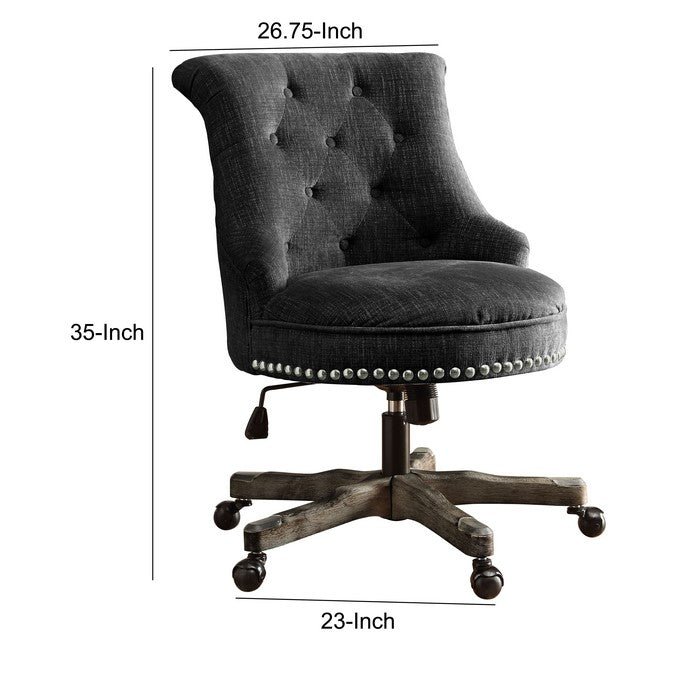 Wooden Office Chair with Button Tufted Backrest, Gray and Brown