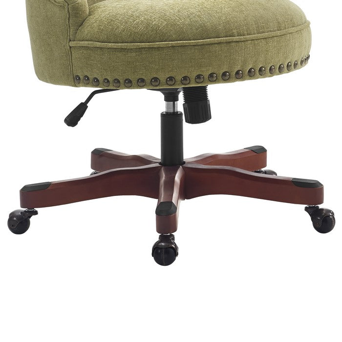 Wooden Office Chair with Button Tufted Backrest, Olive Green and Brown