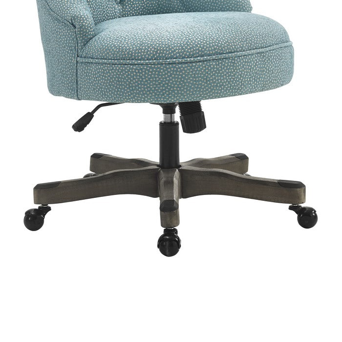 Wooden Office Chair with Textured Fabric Upholstery, Blue and Gray