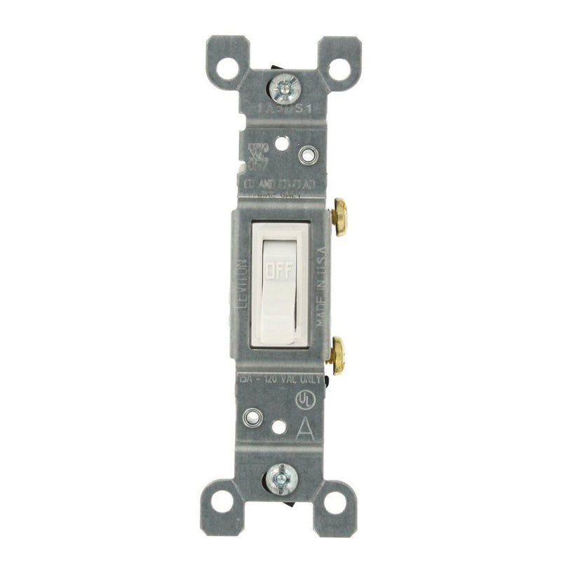 Leviton 1451-2WM 15 Amp, 120 Volt, Toggle Framed Single-Pole Ac Quiet Switch, Residential Grade, Grounding, 10-Pack, White