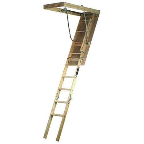 Louisville Ladder S224P 250-Pound Duty Rating Wooden Attic Ladder Fits 7-Foot to 8-Foot 9-Inch Ceiling Height, 22.5-by-54-Inch Rough Opening