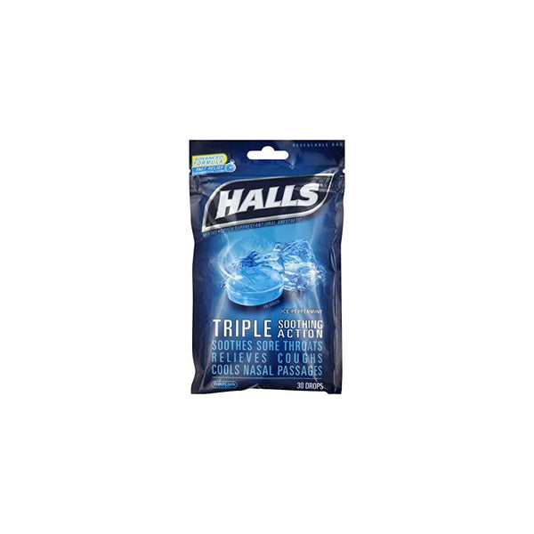 Halls Mentho-Lyptus Drops, Ice Peppermint 30 Each