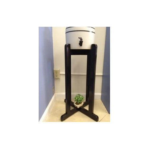 27" Black Solid Wood Floor Stand with Black Stripe Porcelain Crock and Black Faucet Spigot