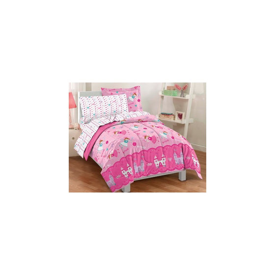 dream FACTORY Magical Princess Ultra Soft Microfiber Girls Comforter Set, Pink, Twin