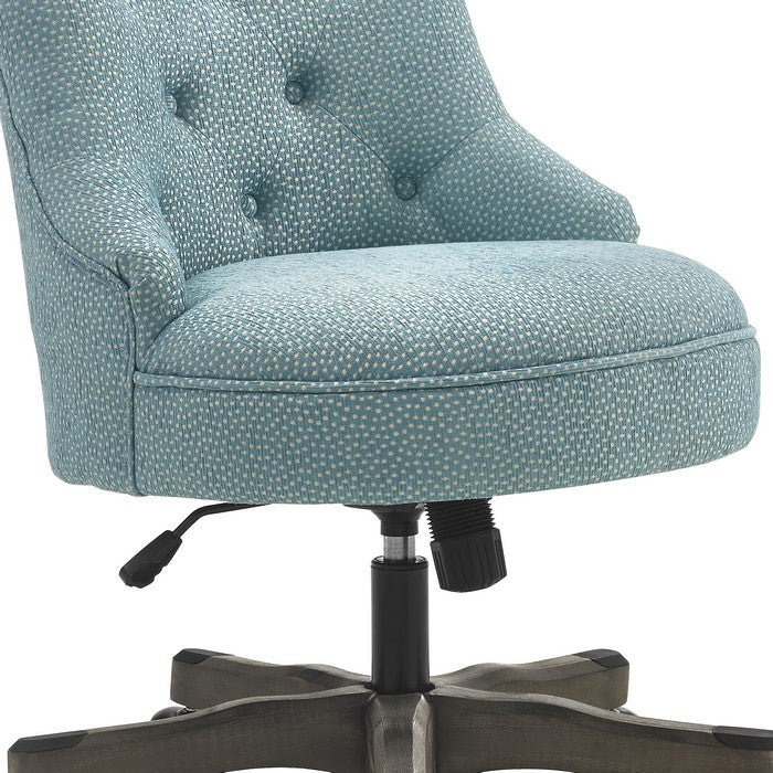 Wooden Office Chair with Textured Fabric Upholstery, Blue and Gray