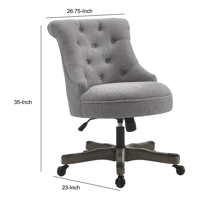 Wooden Office Chair with Textured Fabric Upholstery, Gray