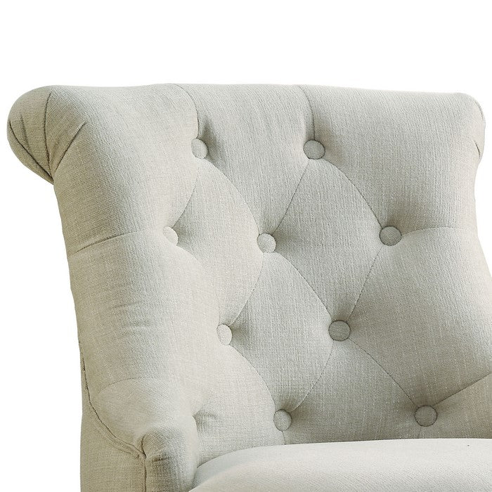 Wooden Office Chair with Button Tufted Backrest, White and Brown