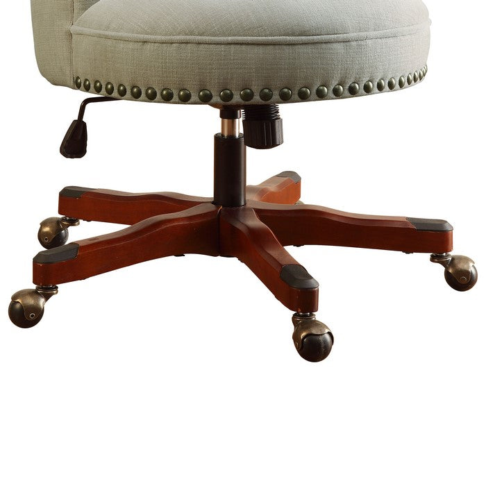 Wooden Office Chair with Button Tufted Backrest, White and Brown